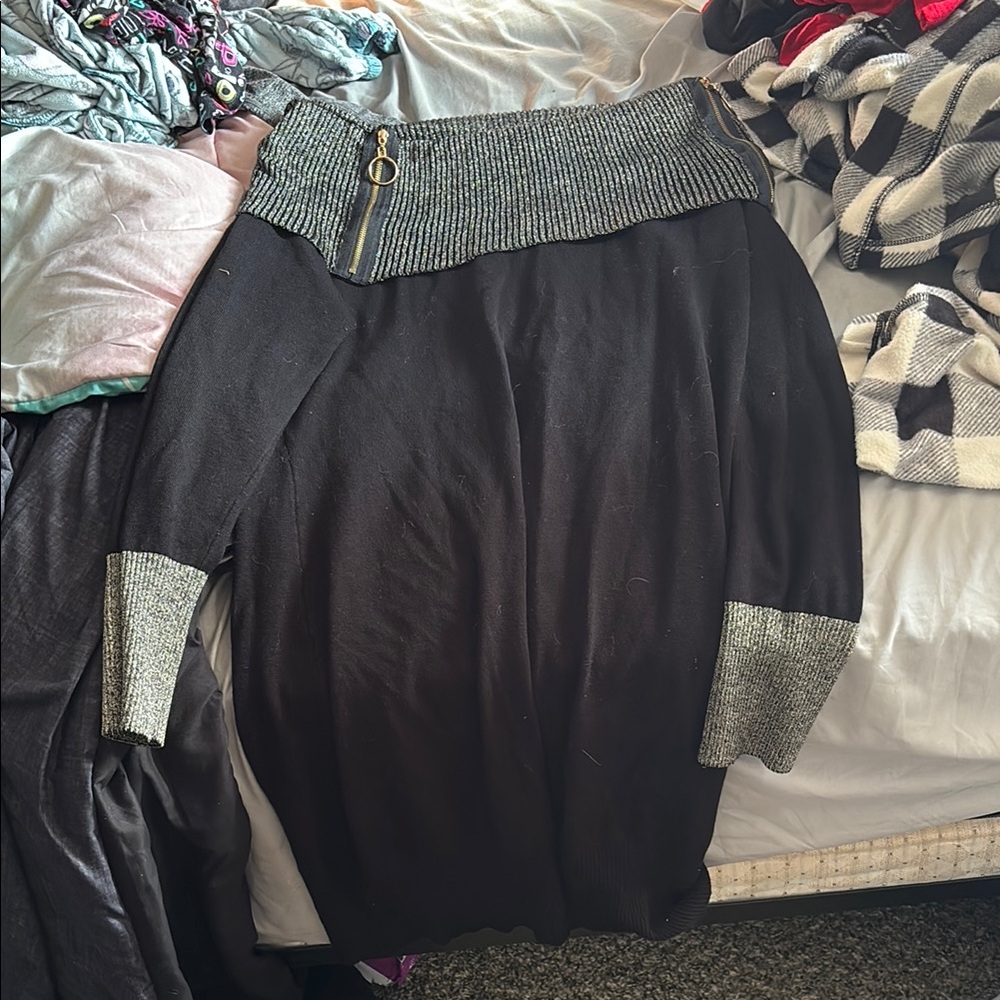 No Boundaries Black and Gray Asymmetrical Midi Skirt